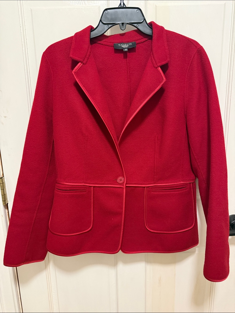 Talbots Red Wool-Blend Notch Collar Single-Button Blazer